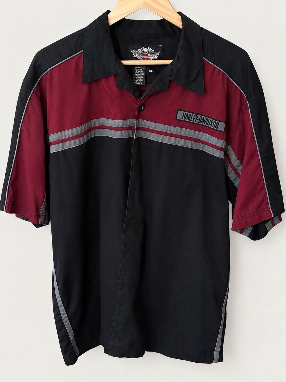 Harley-Davidson Black/Burgundy/Gray Short Sleeve Button-up. - Picture 1 of 6